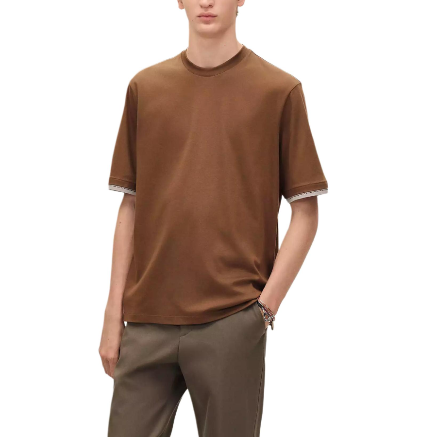 HERMES T Shirts Men's Caramel Crew Neck Moderate Straight Fit
