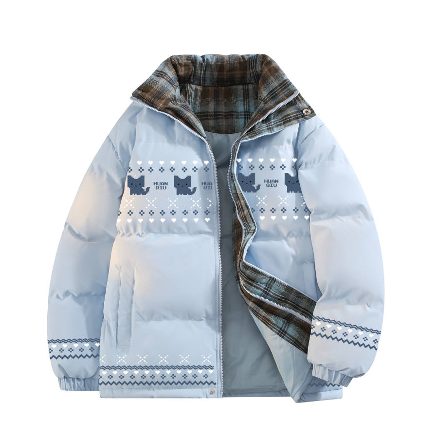 HUANQIU Puffer Jackets Unisex Stand Collar Thickened Padded Puffer Jacket