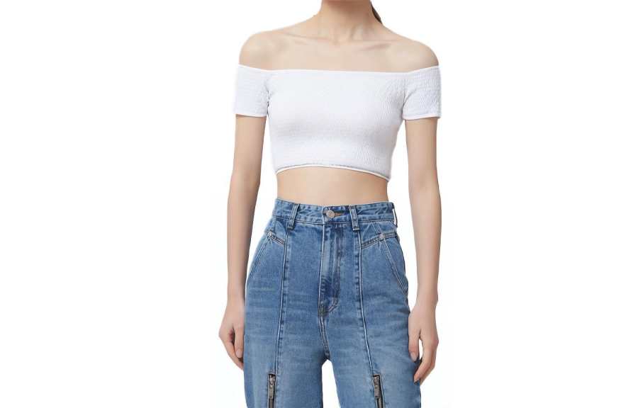 WE11DONE Strapless Tops Women's White Boat Neck Moderate Other