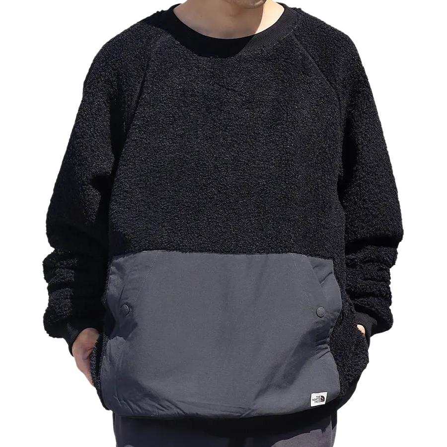 THE NORTH FACE THE NORTH FACE Large Pocket Solid Color Thickened And Fleece Lined Crew Neck Pullover Sweatshirt Men's Black