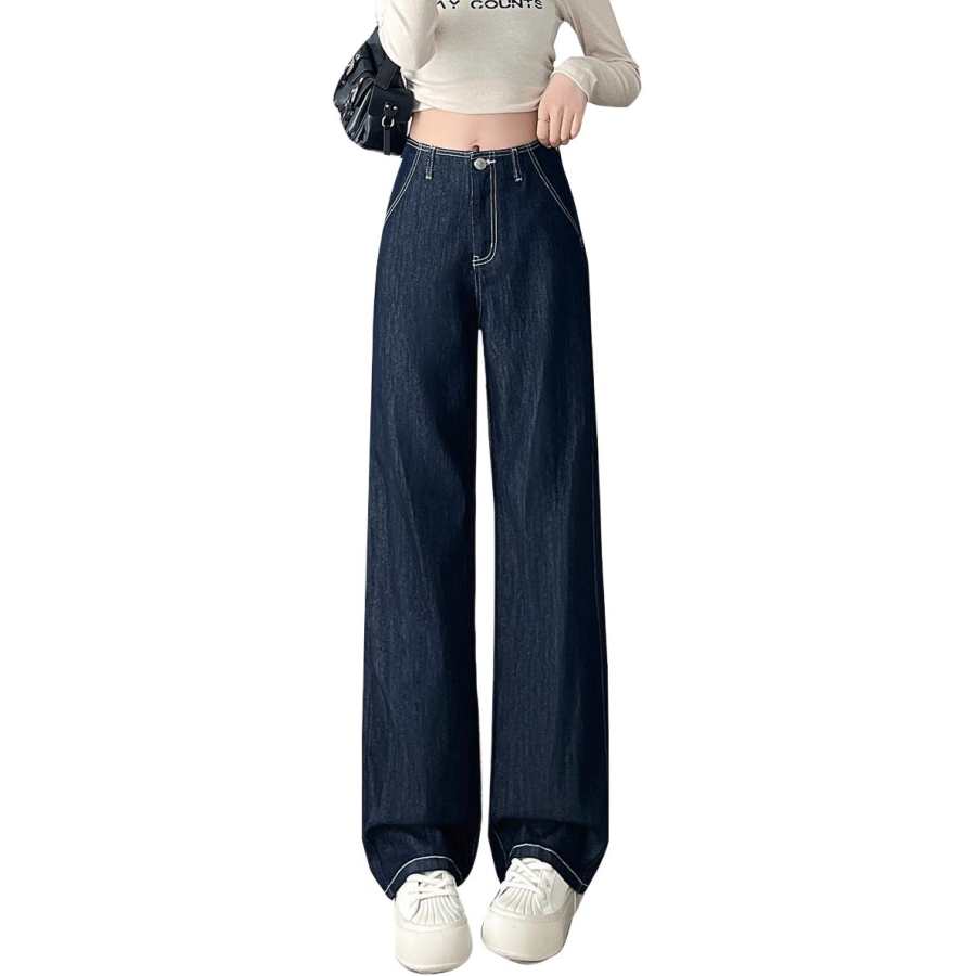 Tonlion Jeans Women's Dark Blue Moderate Straight Fit Pants