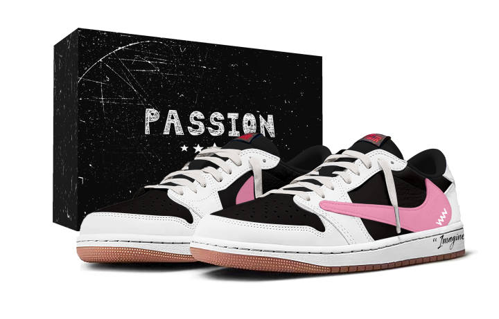 Jordan Travis Scott x Jordan Air Jordan 1 Black White Pink Travis Scott X AJ1 Box Abrasion Resistant Low top