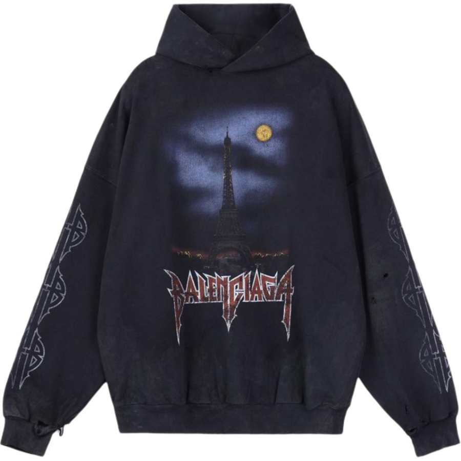 Balenciaga Paris Moon Crinkled Hoodie Large Fit