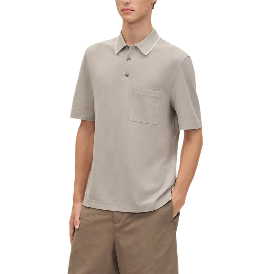 HERMES Polo Shirts Men's Gray Yellow Polo Collar Moderate