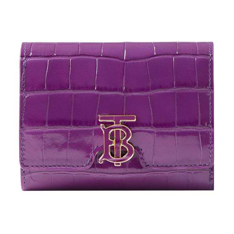Burberry Crocodile Pattern Embossed Calfskin Wallet Women's Purple
