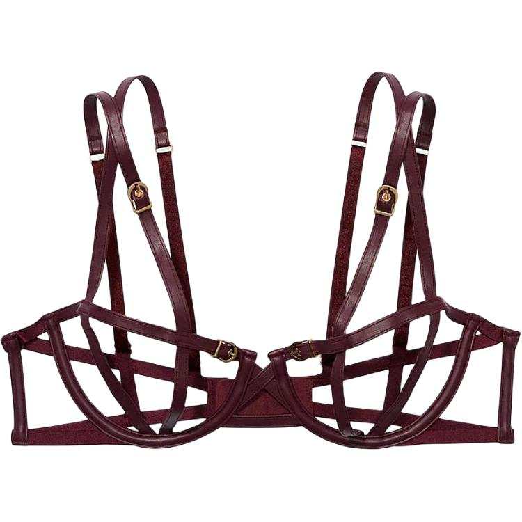 Victoria's Secret Very Sexy Faux Leather Open Cup Balconette Bra/B Bra Women's Burgundy Brown