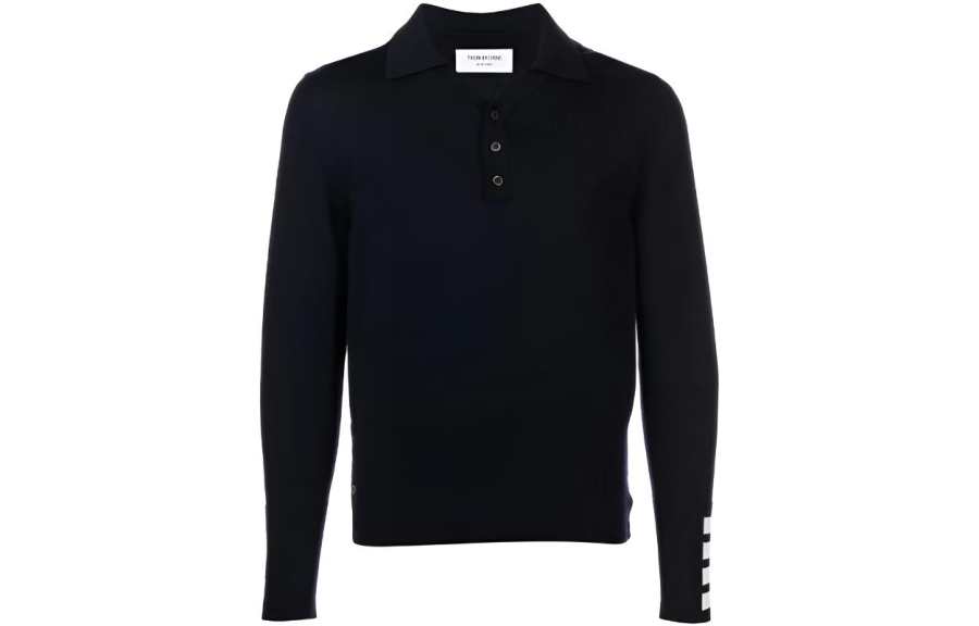 THOM BROWNE Polo Shirts Men's Black Polo Collar Moderate Other