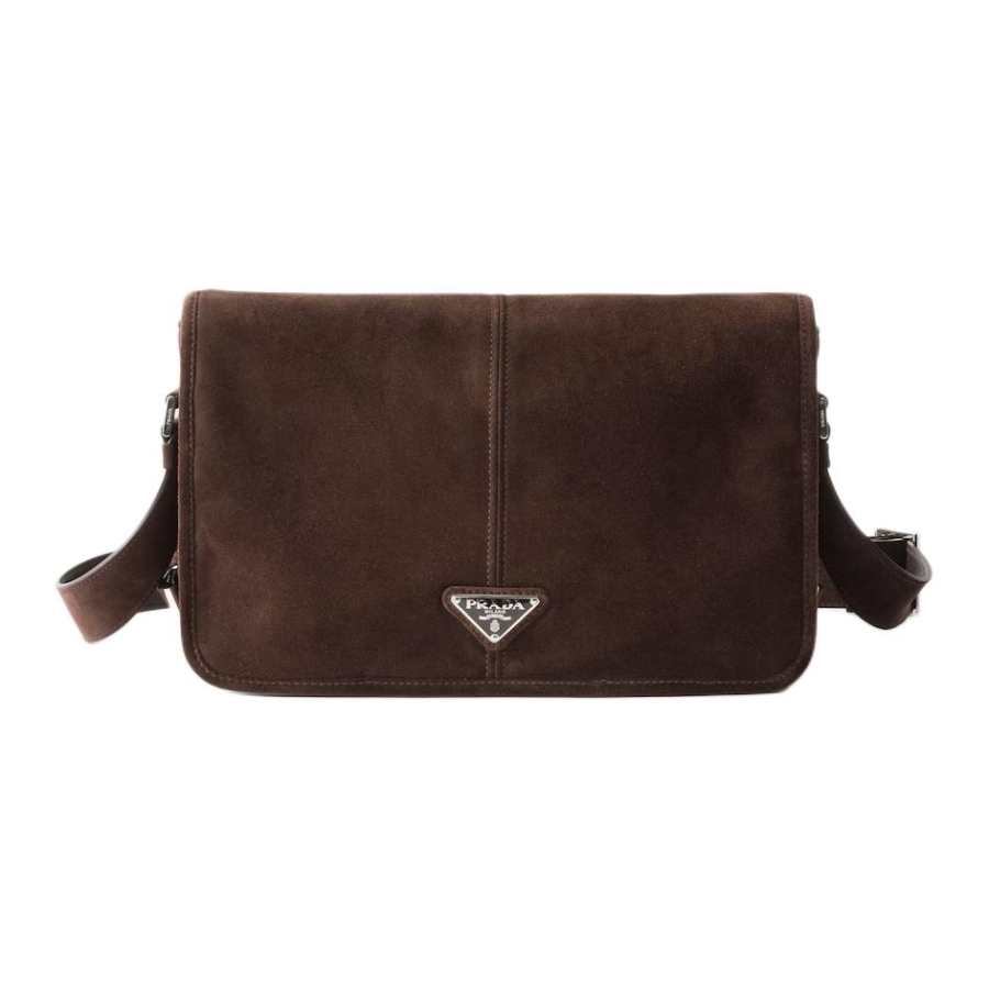 PRADA PRADA Calfskin Shoulder Bag Men's Dark Brown
