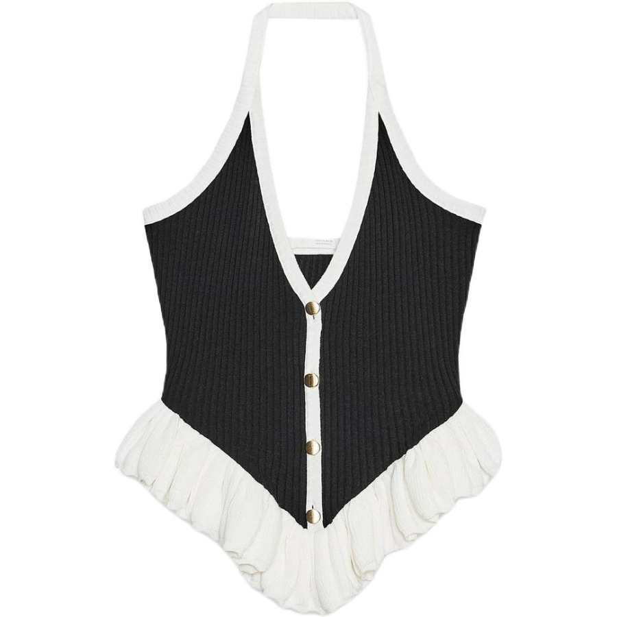 ZARA Camisoles Women's Black/White V Neck Moderate Other