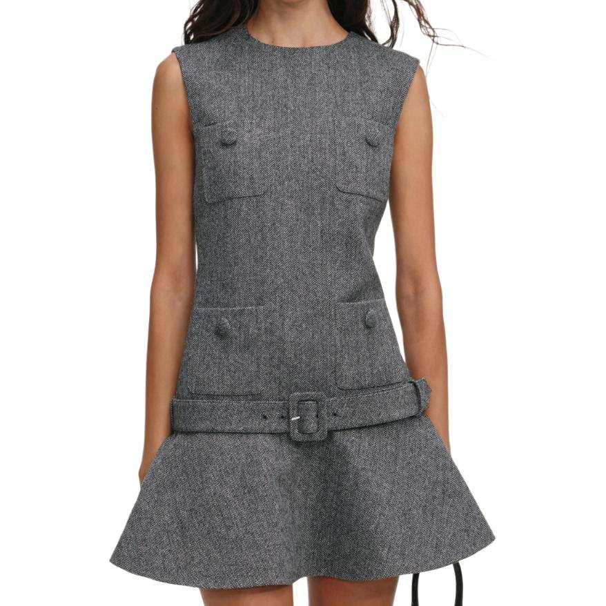 Self-portrait herringbone buckled mini dress