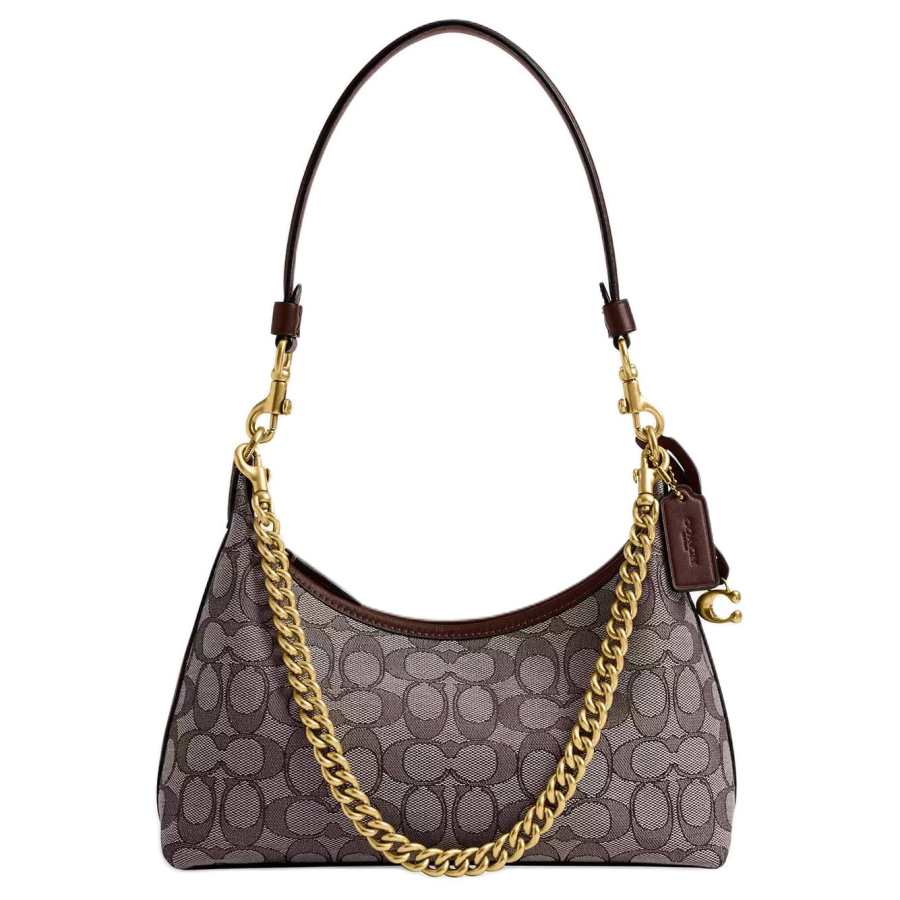 COACH Juliet Iconic Jacquard With Refined Calfskin Shoulder Bag Large Women's Brass Vs. Oak Maple