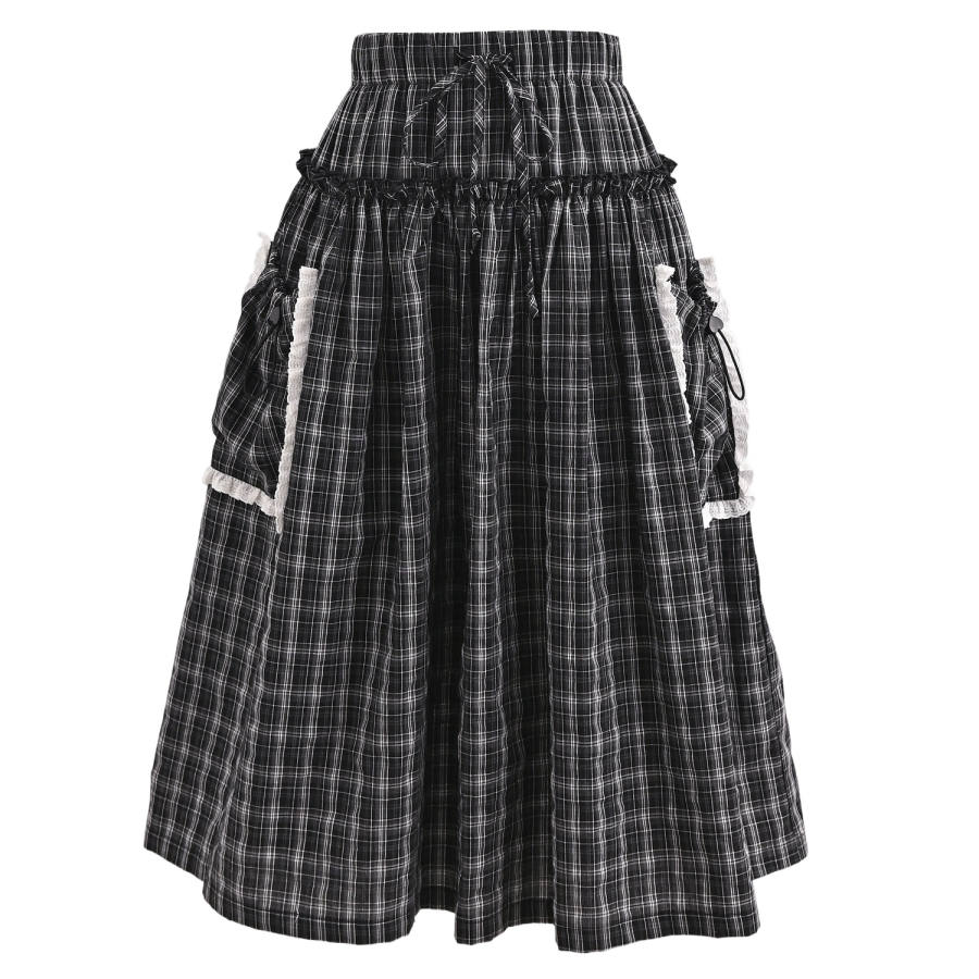 SNBL Casual Long Skirts Women's Black Moderate Mid Length A Line Skirt