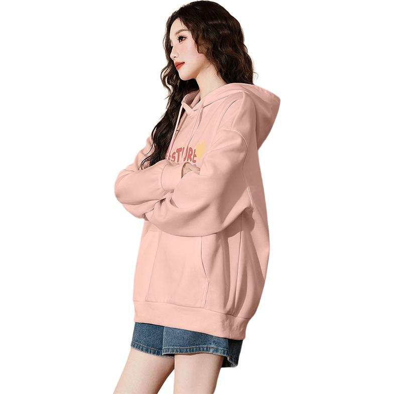 Tonlion Sweatshirts Women's Cherry Blossom Pink Hooded Moderate Regular