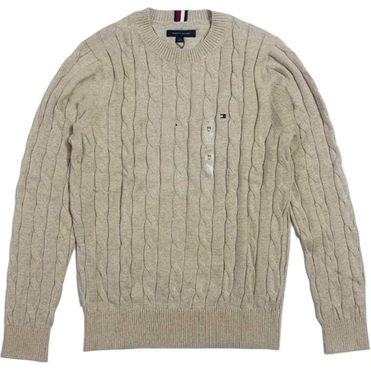 Tommy Hilfiger Sweaters Men's Light Khaki Crew Neck Moderate