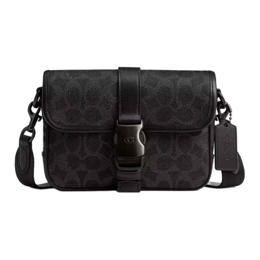COACH League Signature Coated Canvas With Refined Calfskin Crossbody Bags Small Men's Black