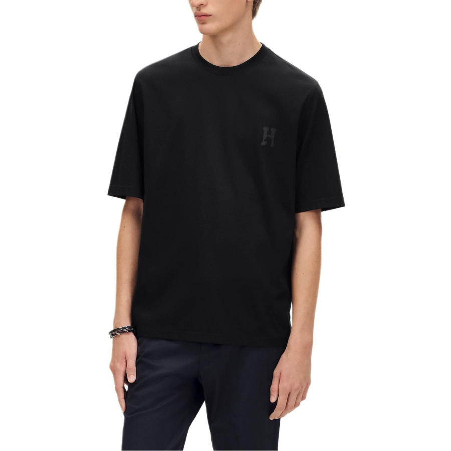 HERMES T Shirts Men's Black Crew Neck Moderate Straight Fit