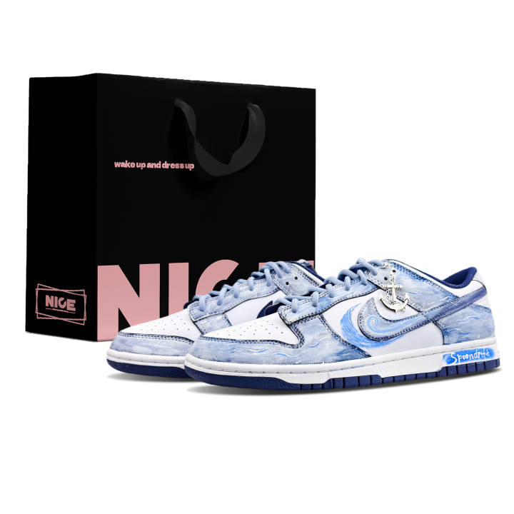 Nike Nike Dunk Abrasion Resistant Low top Skateboard Shoes Men's White Blue