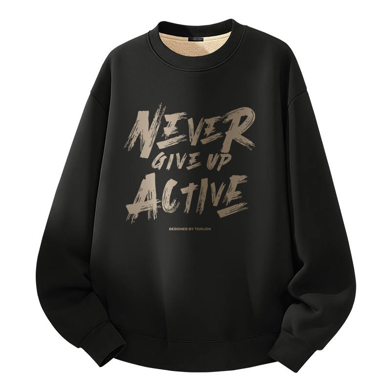 Tonlion Sweatshirts Unisex Crew Neck Thickened Regular