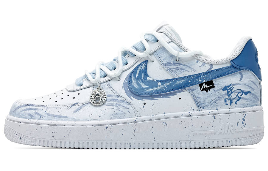 Nike Nike Air Force 1 Abrasion Resistant Low top Skateboard Shoes Men's White Blue