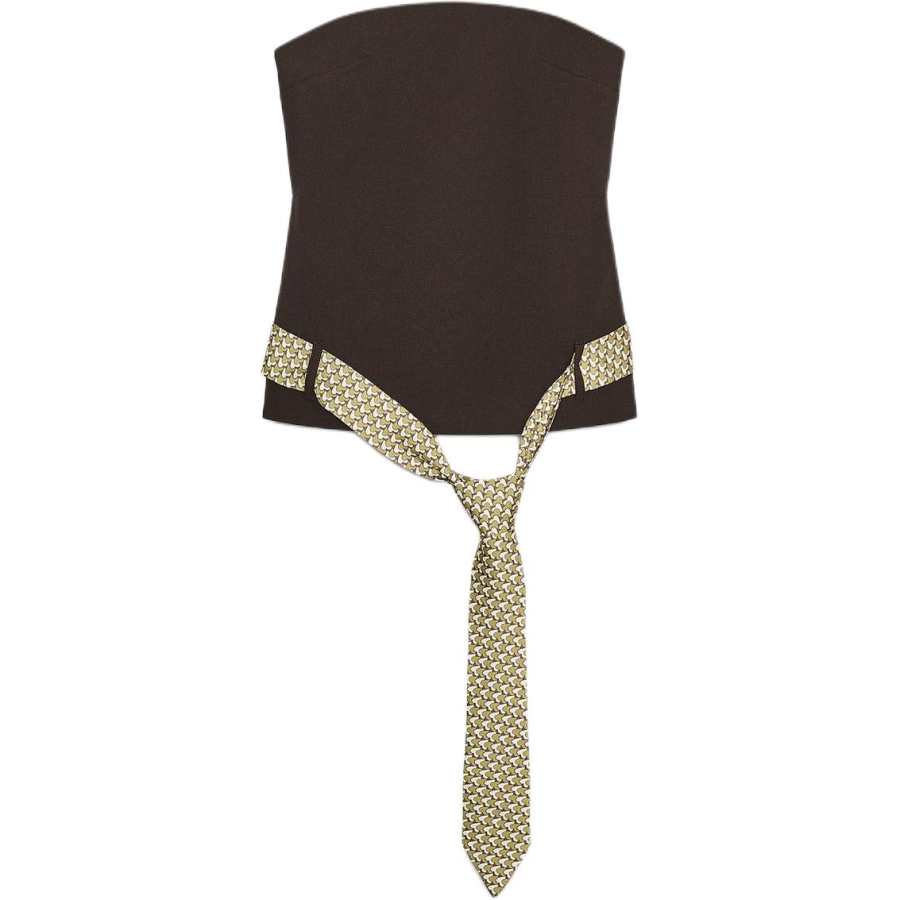 ZARA Strapless Tops Women's Brown Moderate Straight Fit