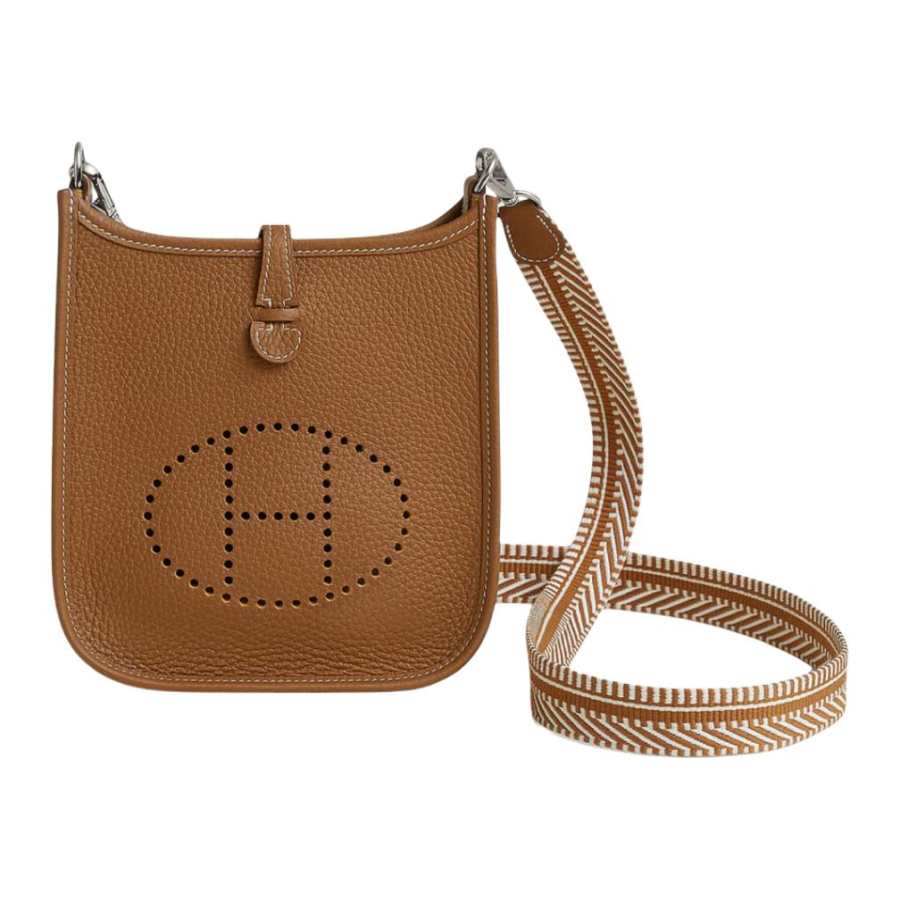 HERMES Evelyne Clemence Bullock Leather Crossbody Bag, Shoulder Bag 16 Women's Gold