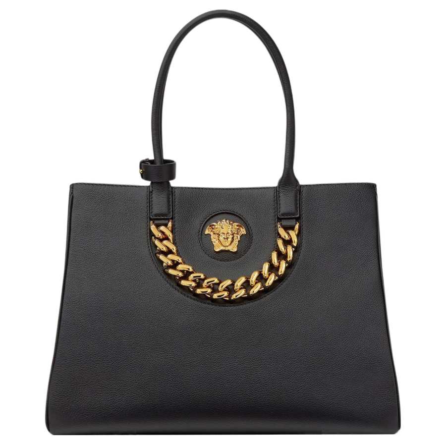 VERSACE VERSACE La Medusa Cow Leather Handbag Large Women's Black