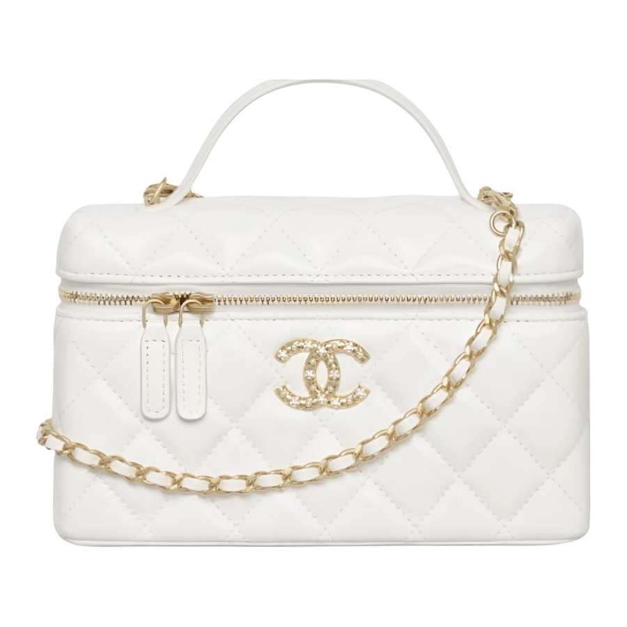 CHANEL Cow Leather Handbag Women's White