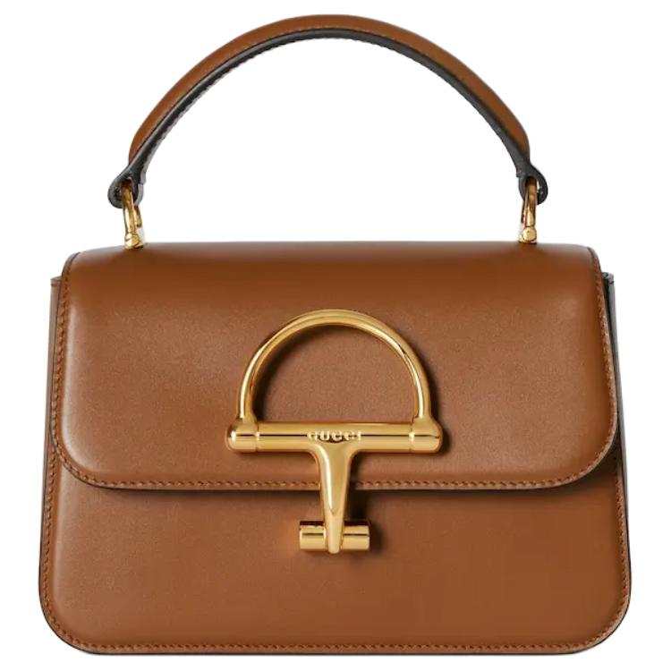 GUCCI Smooth Finish Leather Handbag Small Women's Brown