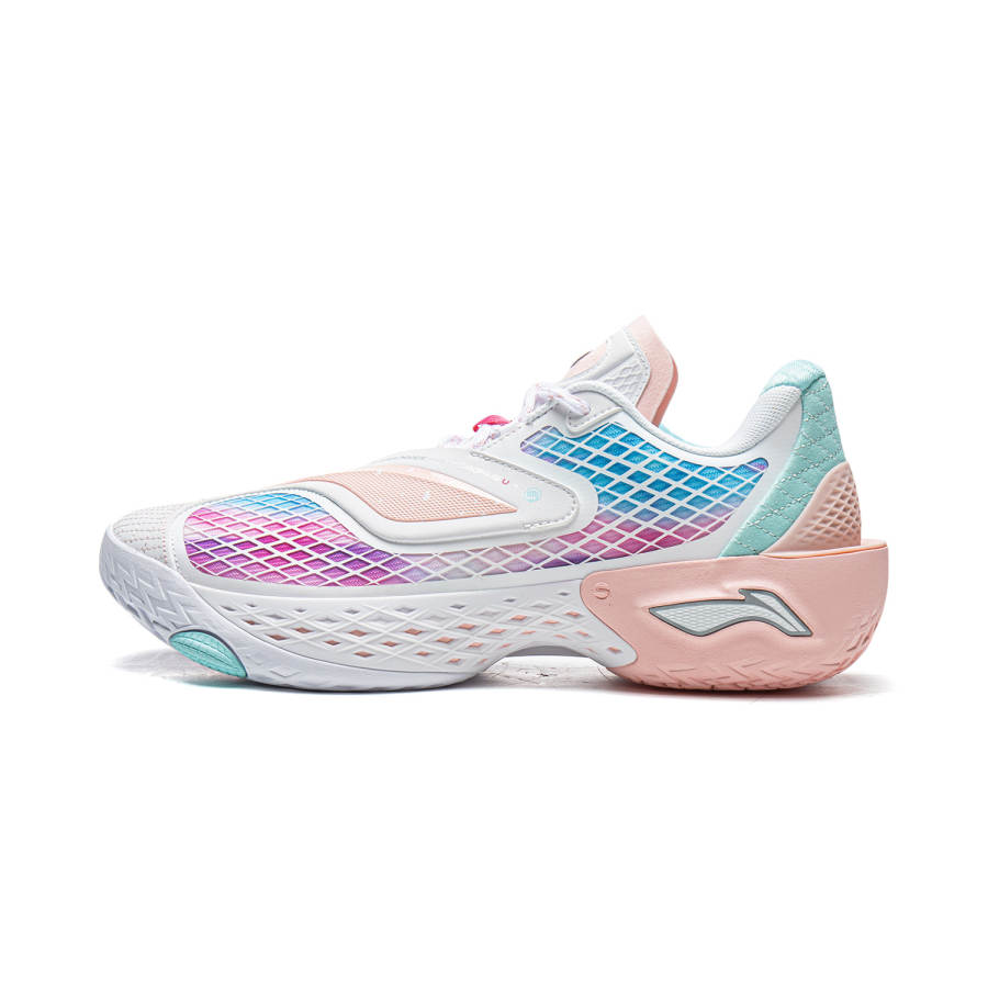 Li-Ning Li Ning Cushioning Slip Resistant Abrasion Resistant Breathable Rebound Grip Low top Basketball Shoes Men's White Pink
