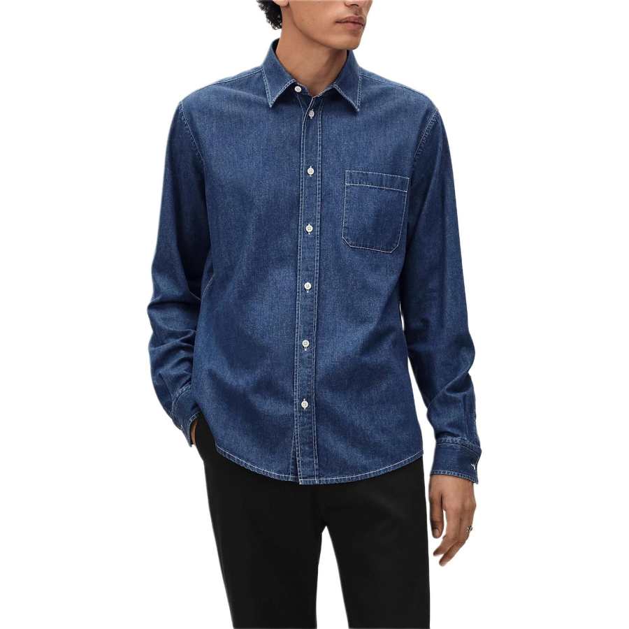 HERMES HERMES Shirts Men's Indigo Lapel Moderate Denim