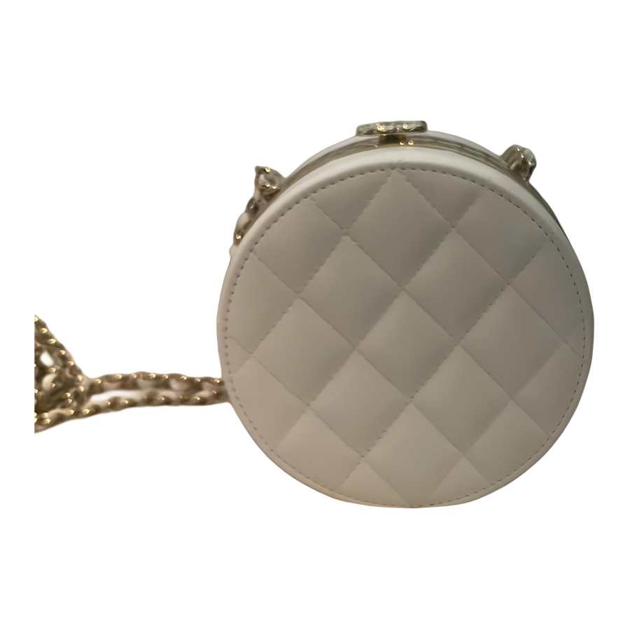 CHANEL Logo Round Bag Crossbody Bag Women's White