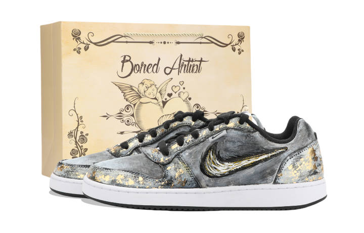 Nike Nike EBERNON Jiangjin Moon, Shopping Bag Abrasion Resistant Low top Skateboard Shoes Unisex Black Gold