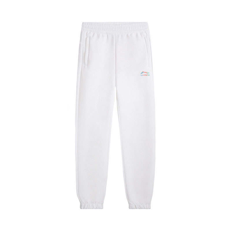 Li-Ning Li Ning Knitted Sweatpants Women's White Fleece Lined Thickened Straight Fit Pants