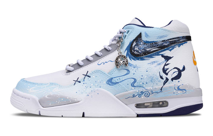 Nike Nike Flight Legacy Silver Saddle And White Horse Abrasion Resistant Mid top Vintage Basketball Shoes Men's White Blue