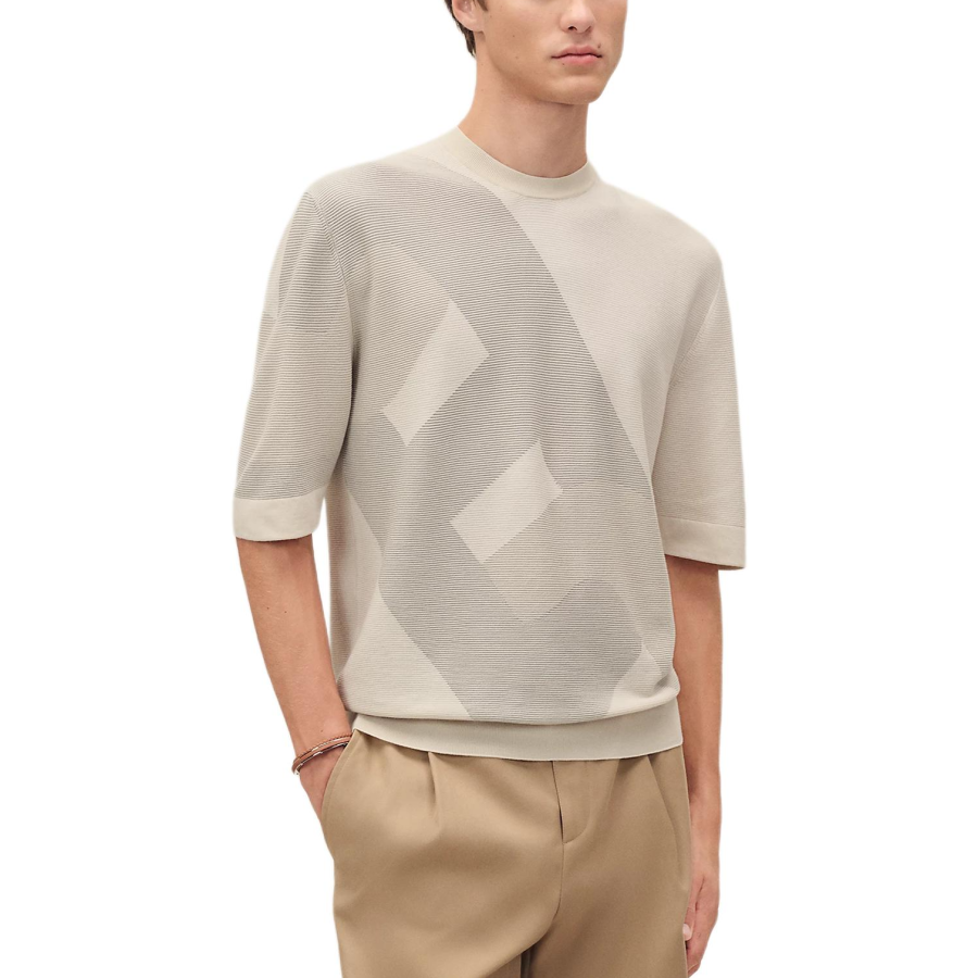 HERMES T Shirts Men's Beige Crew Neck Moderate Straight Fit