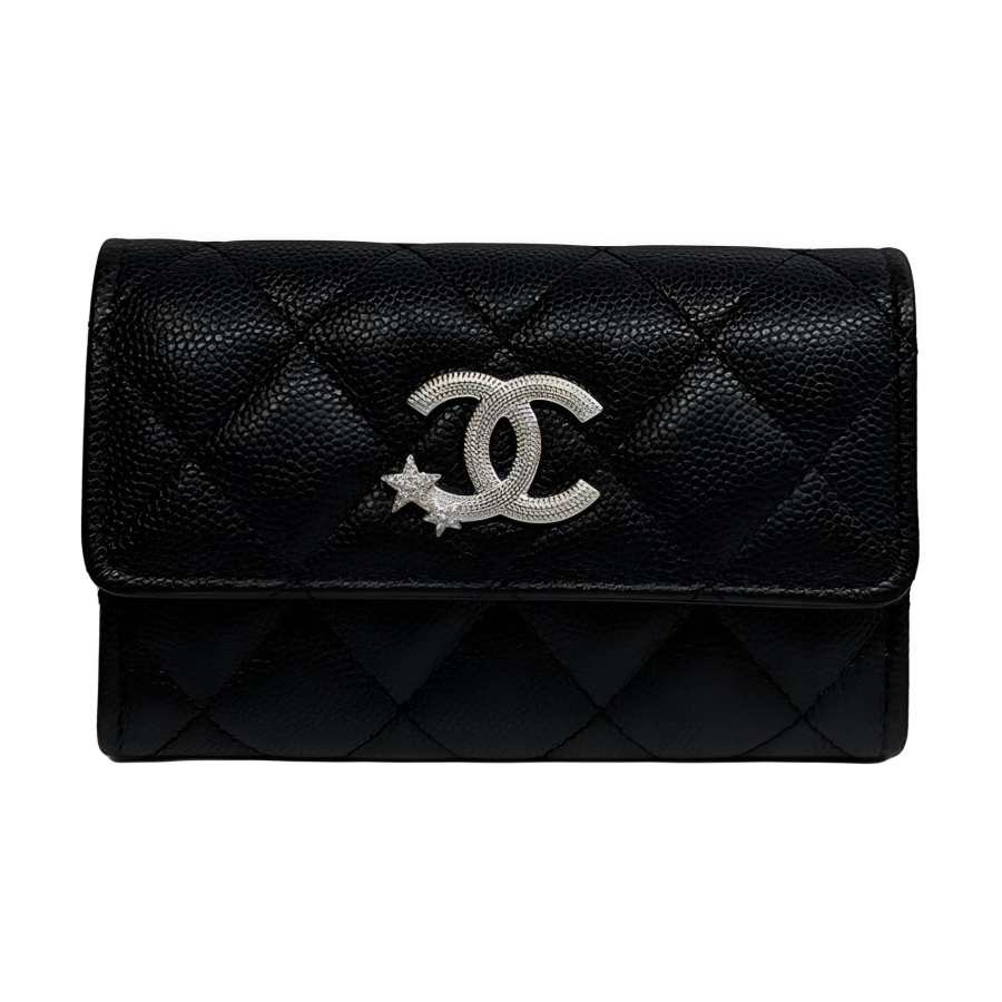 CHANEL Calfskin Card Holder Women's Black