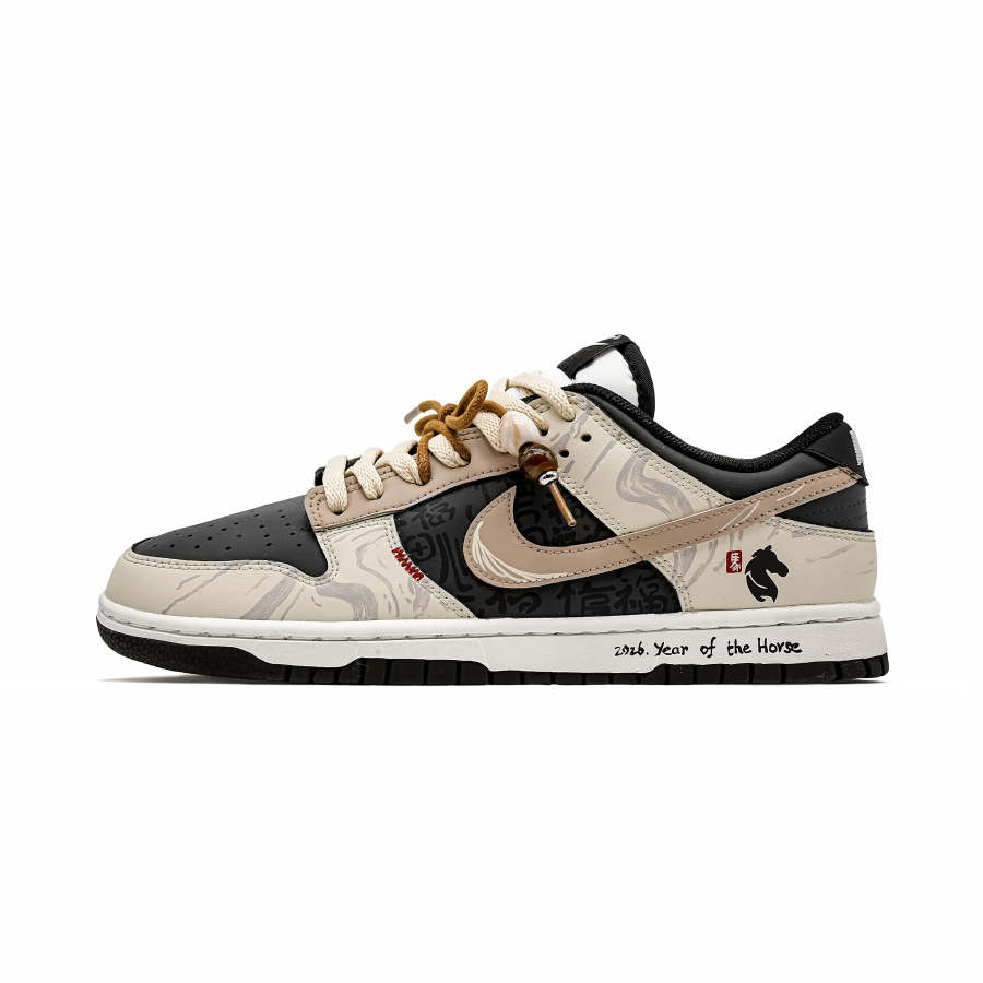 Nike Nike Dunk Blessed Horse And Auspicious Presentation Cushioning Abrasion Resistant Low top Skateboard Shoes Women's Ecru