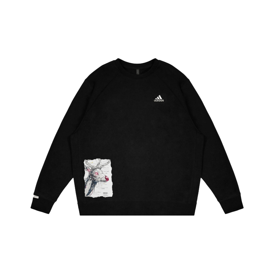 Adidas Adidas LABEL Trendy And Cool New Year Cyberpunk Style Mechanical Elk Print Fleece Lined Sweatshirt Unisex