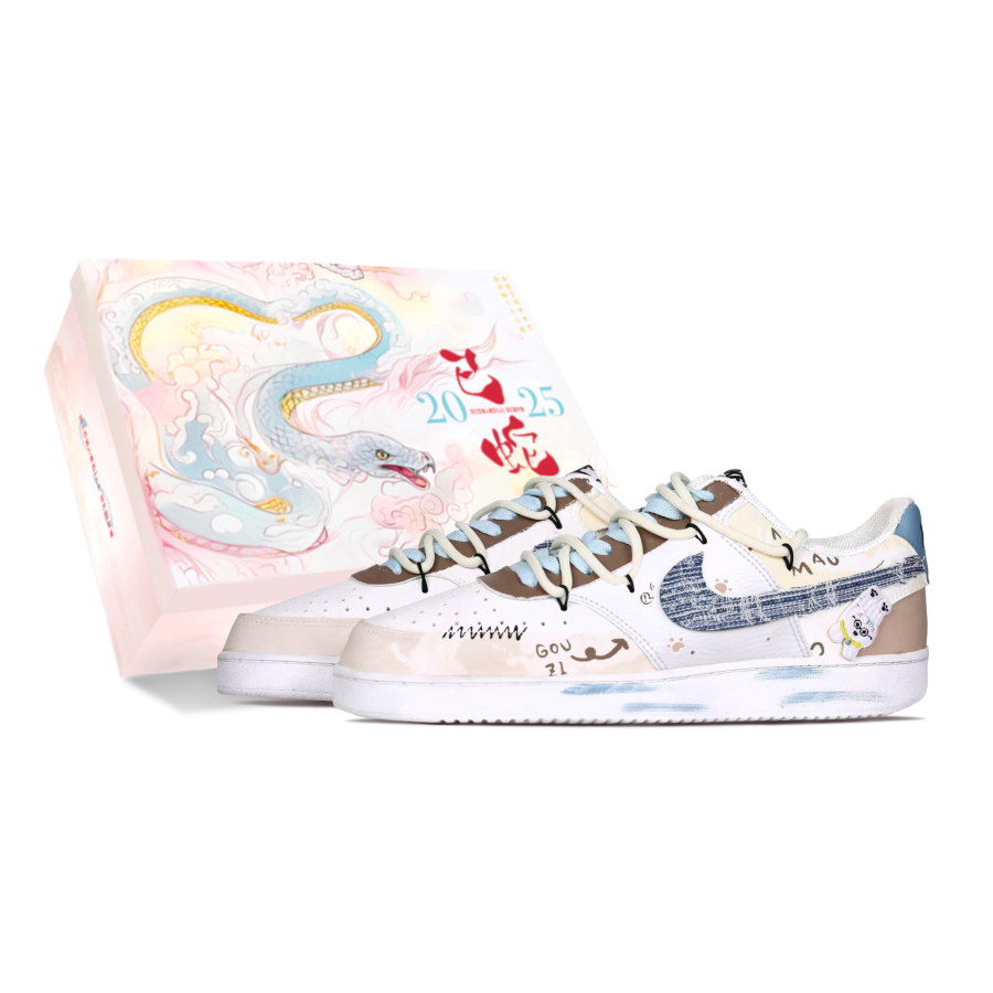 Nike Nike Court Vision 1 Mechanical Spirit, Puppy Ade Cushioning, Wear Resistant Low top Skateboard Shoes Women's White Blue