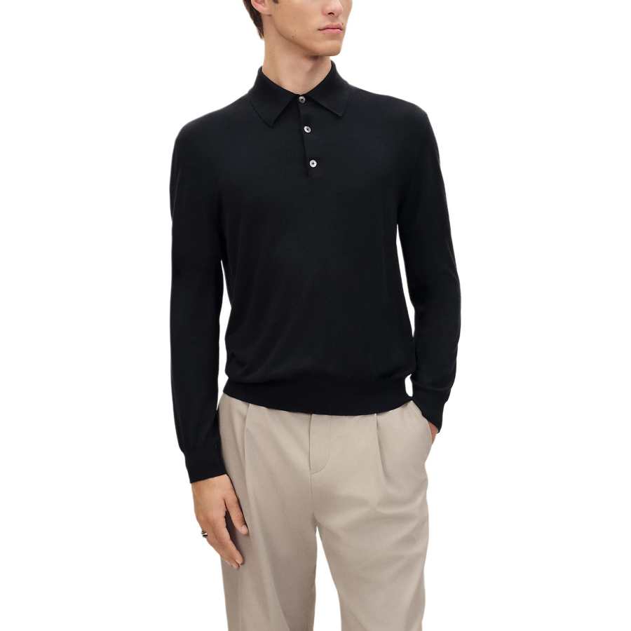 HERMES Sweaters Men's Marine Blue Polo Collar Moderate