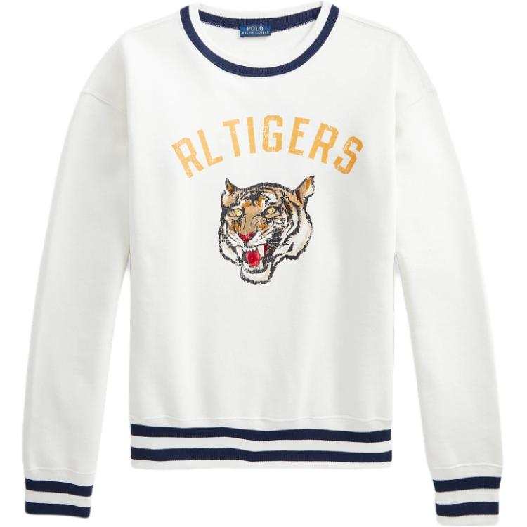 Polo Ralph Lauren FW25 RL Tiger Head Print Letter Pattern Stripes Crew Neck Fleece Lined Long Sleeved Pullover