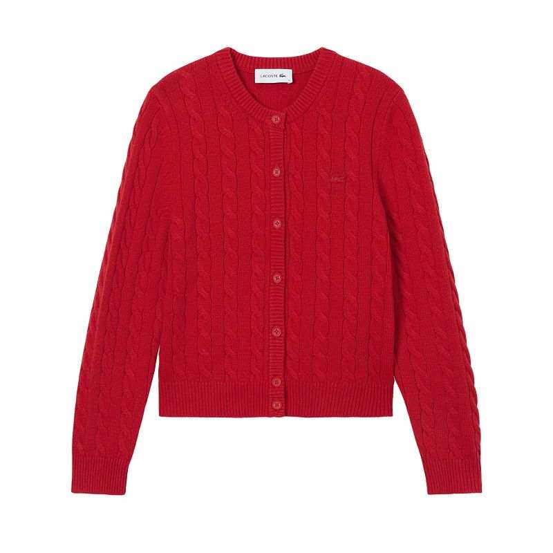 LACOSTE Sweaters Women's 240/Red Crew Neck Moderate Cardigan