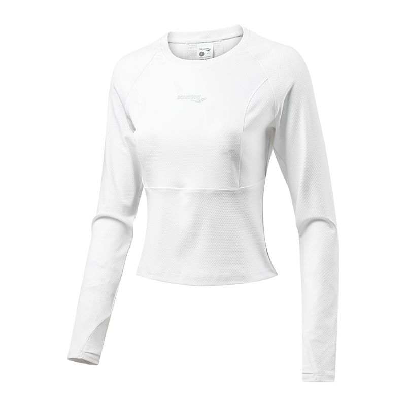Saucony T Shirts Women's Pearl White Crew Neck Moderate