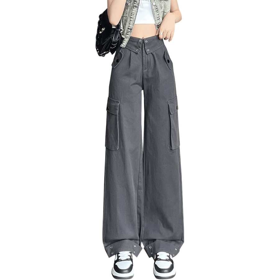 Tonlion Casual Pants Women's Dark Gray Moderate Wide Leg Pants