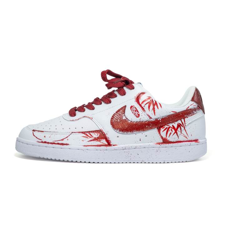 Nike Nike Court Vision 1 Fire Bamboo Brings Age Cushioning, Wear Resistant Low top Skateboard Shoes Unisex Red White