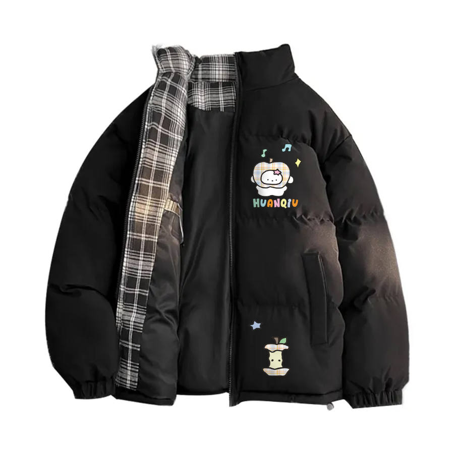 HUANQIU Puffer Jackets Unisex Stand Collar Thickened Padded Puffer Jacket