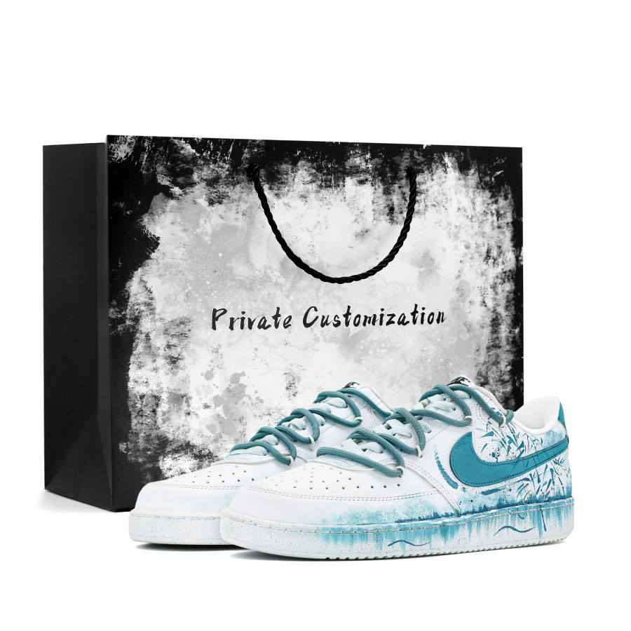 Nike Nike Court Vision 1 Bamboo Mirror Synthetic Leather Abrasion Resistant Low top Skateboard Shoes Unisex Cyan