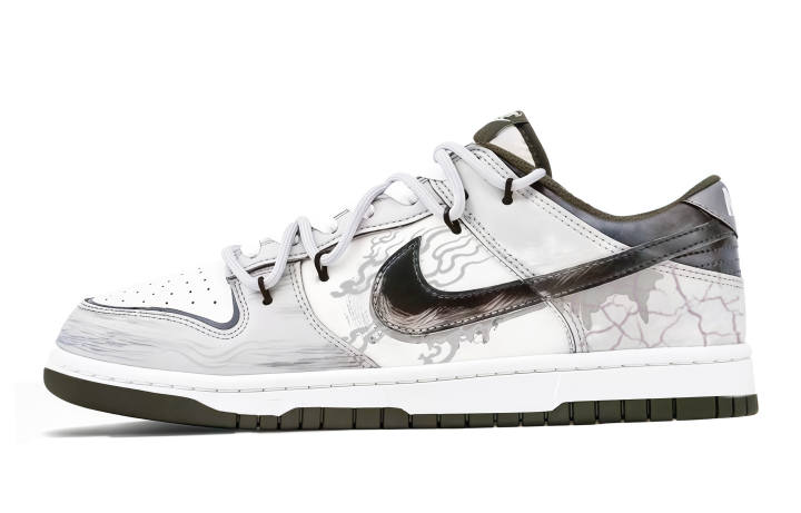 Nike Nike Dunk Crackle White Ink Leather Abrasion Resistant Abrasion Resistant Low top Skateboard Shoes Men's White Gray