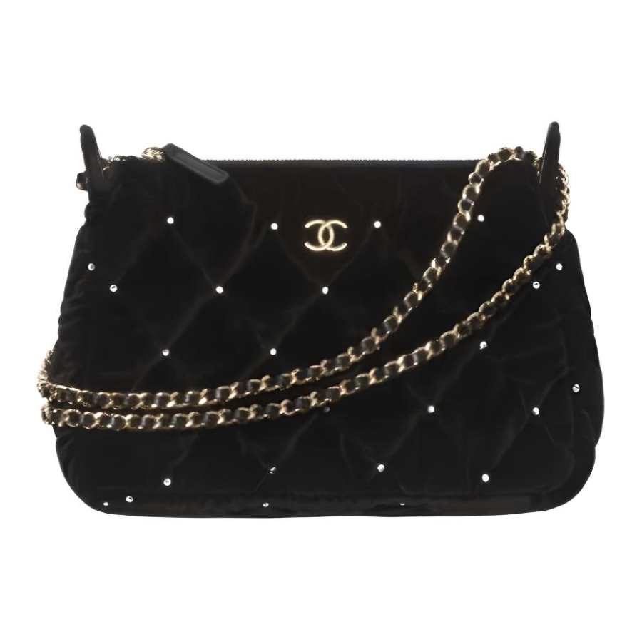 CHANEL Velvet Clutch Women's Black