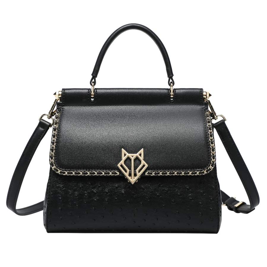SEPTWOLVES Synthetic Leather, Cow Leather Handbag Regular Women's Black